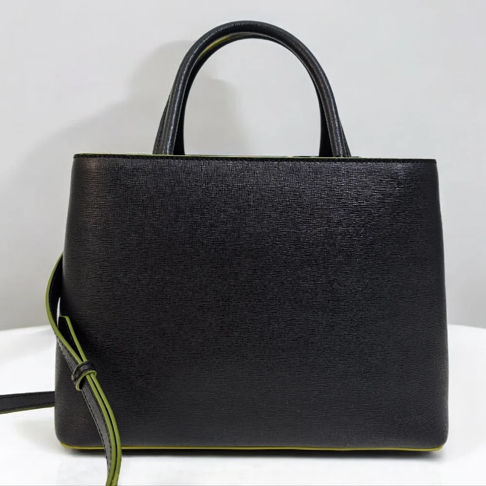 Fendi 2Jours Black Leather Tote Crossbody Bag Multicolor Shearling Logo - Picture 16 of 16
